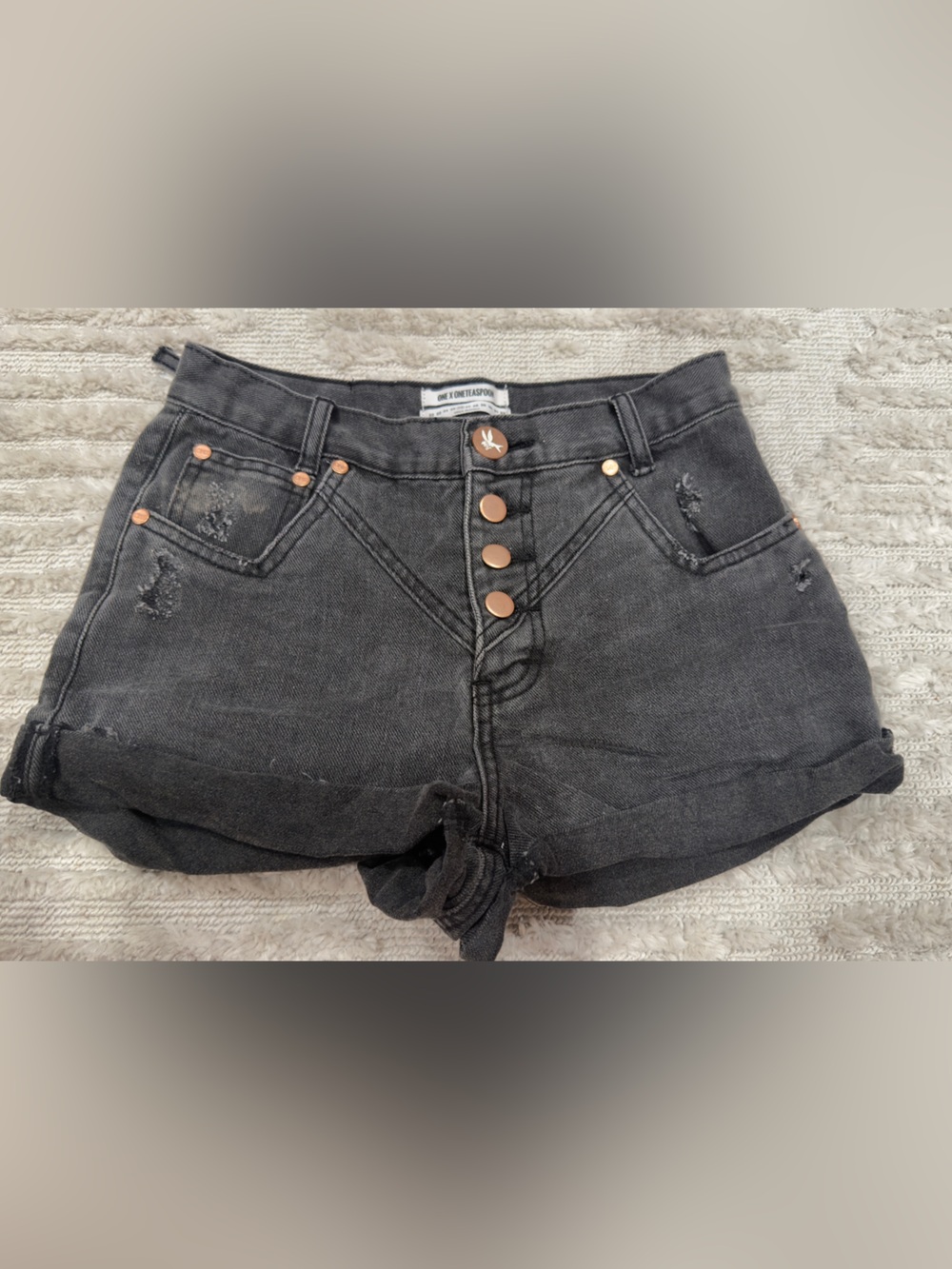 One Teaspoon Black High-Rise Button-Front Denim Shorts